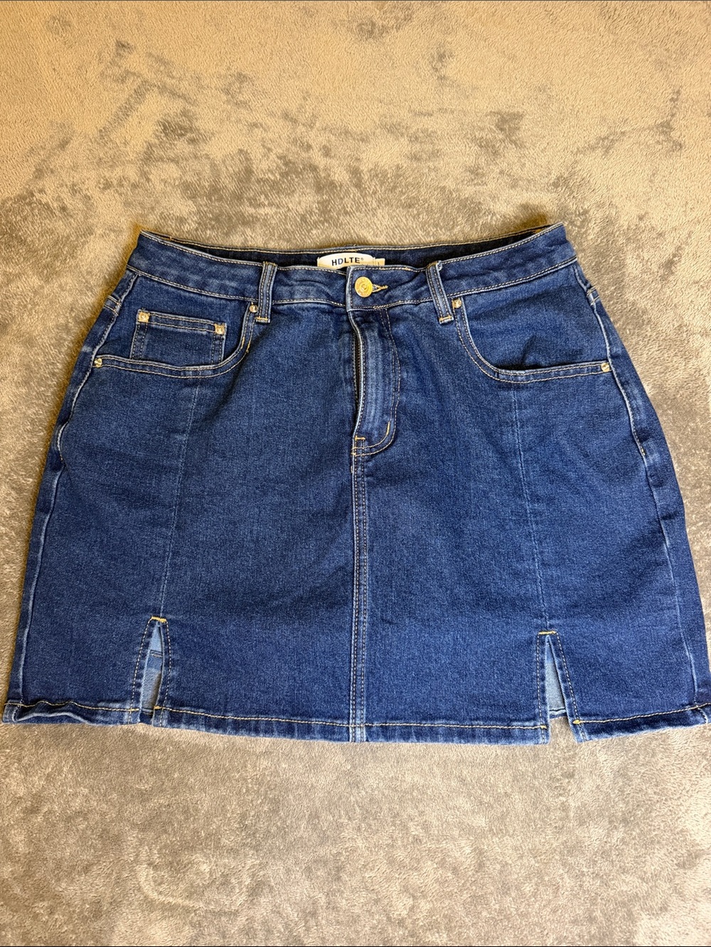 Dark Blue Denim Mini Skort with Twin Front Slits